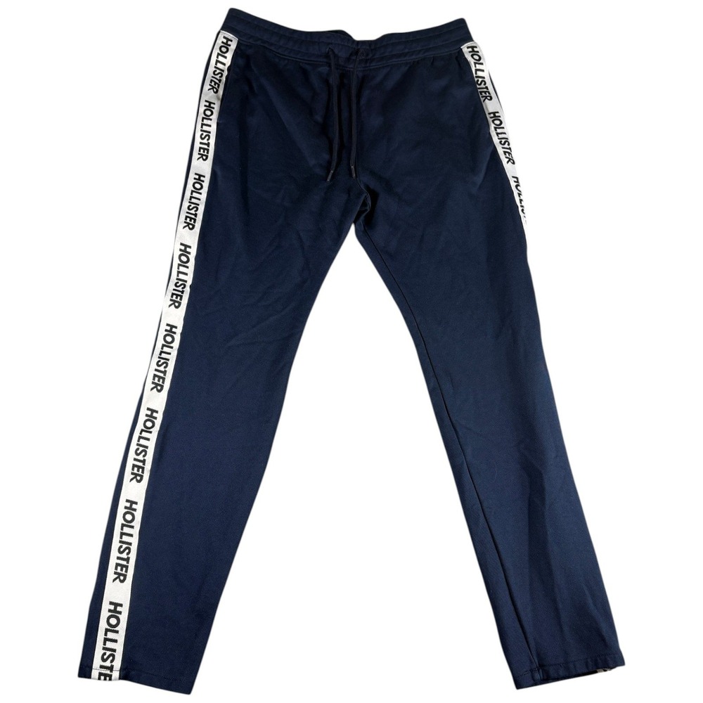 Hollister Track Pants Mens Large Navy Blue Logo‎ Tape Relaxed Durable Drawstring